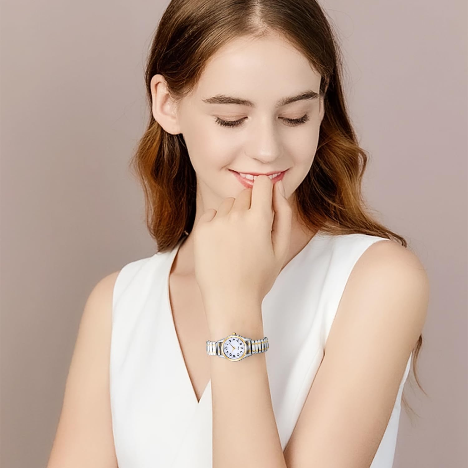 Damen Ultra Dünn Easy Reader Uhr mit Gummiband Silber Uhr