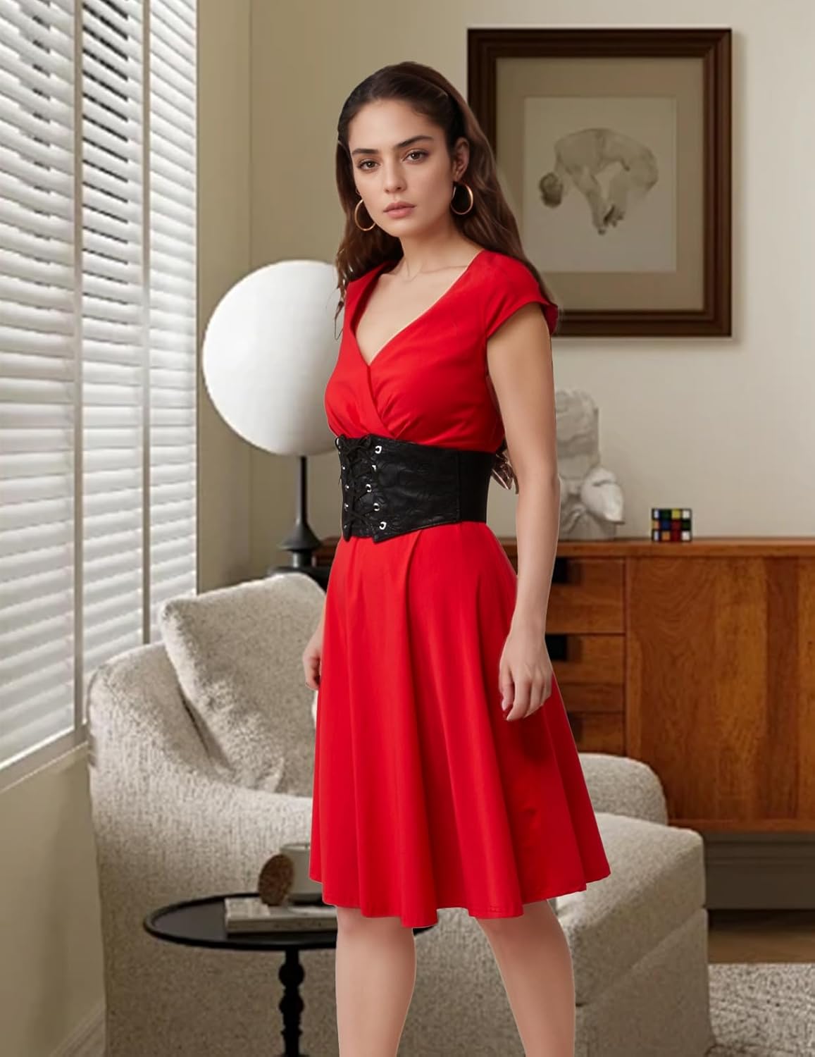 Bbonlinedress Womens Lace-up Corset Waist Belt Elastic Stretch Wide Band Waspie Underbust Cincher Belt - Image 6