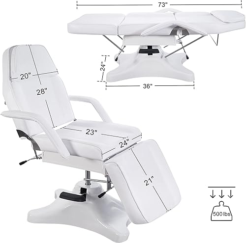 Miniatura 8 de BarberPub Silla de tatuaje, cama de tatuaje ajustable giratoria de 360, silla facial multiusos con bomba hidráulica, cama facial para esteticista