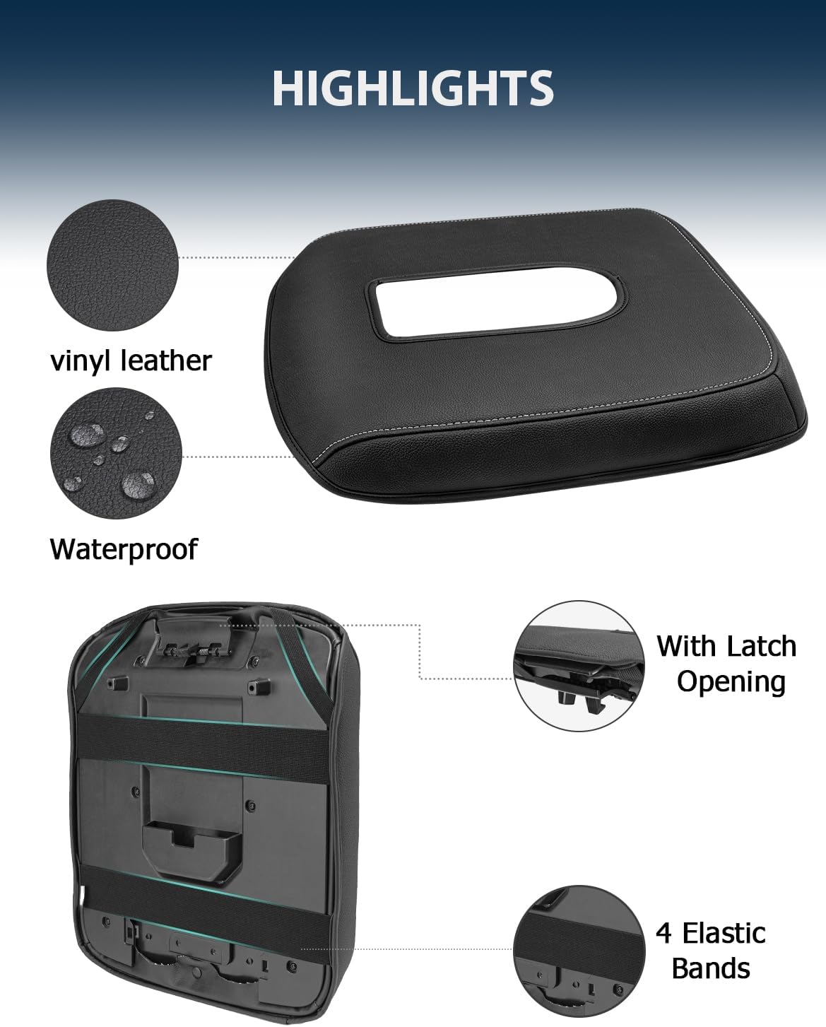 Center Console Cover for 2019-2026 Chevy Silverado & GMC Sierra 1500 2500 3500 HD Accessories, 40/20/40 Jump Seat, Vinyl Leather Arm Rest Protector, Anti-Scratch, Black Gray Stitching