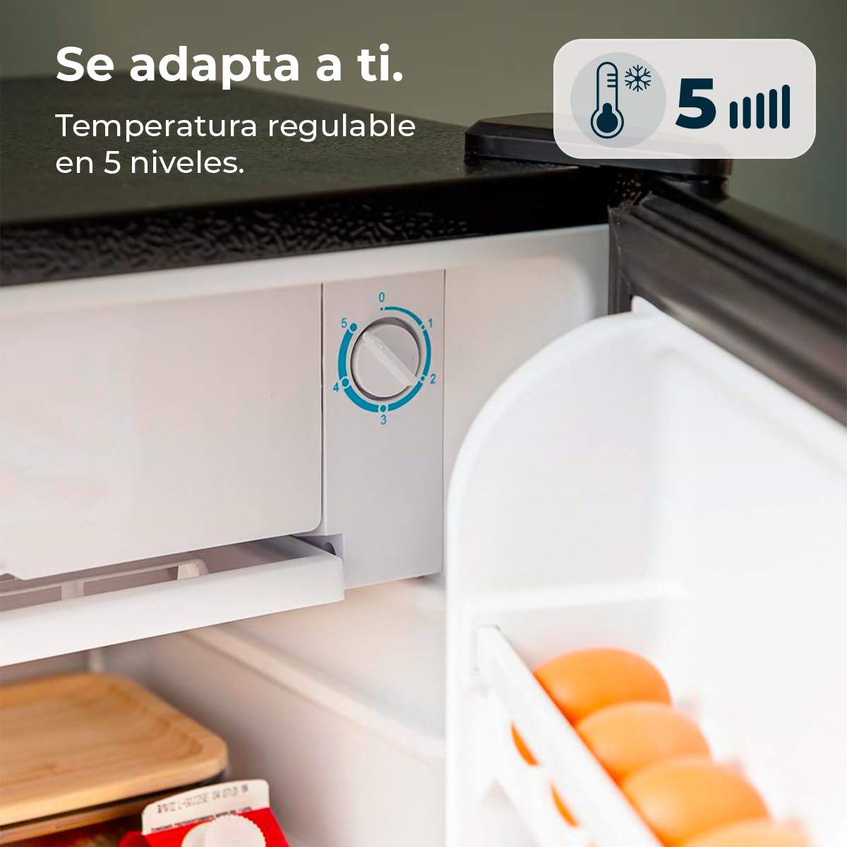 Cecotec Nevera Pequeña Frigorífico Mini Retro 91L 1 Puerta Bolero Coolmarket TT Origin 90 Black E. Frigorífico Sobremesa, 83cm de Alto y 47cm de Ancho, Bajo Consumo, Temperatura Regulable — view 8