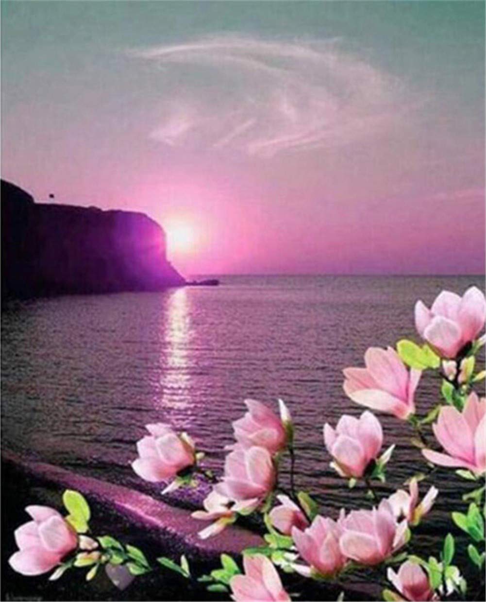Broderie diamant 5D grand format contre le stress avec motif paysage fleurs roses