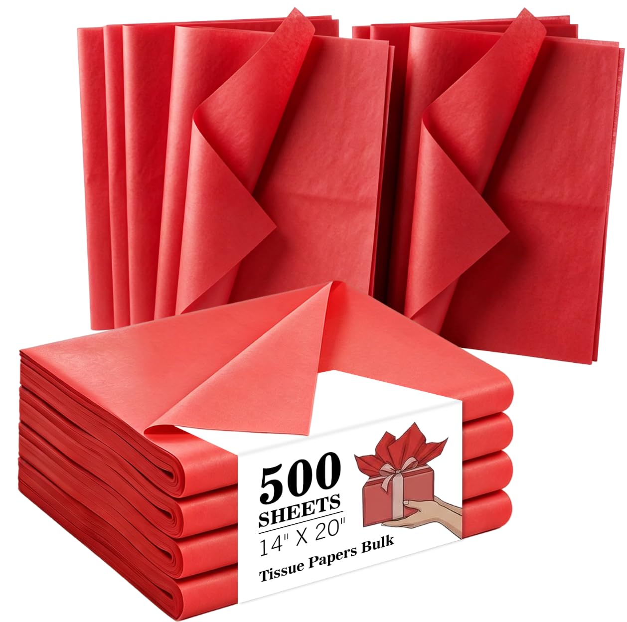 Lot de 500 feuilles de papier de soie sans acide pour sacs cadeaux, anniversaire, mariage, loisirs créatifs, emballage de fête d'Halloween - Rouge - 35,6 x 50,8 cm