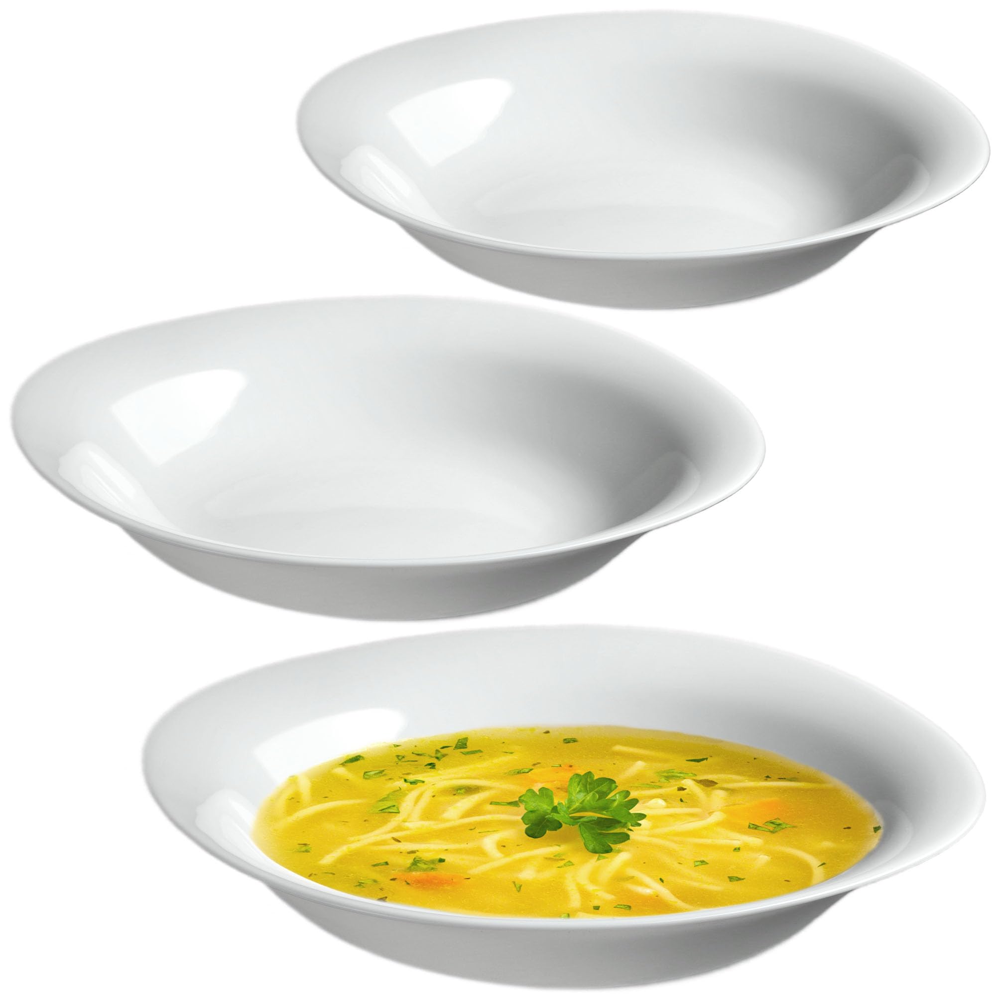 KADAX Plato sopero, cuenco de sopa de vidrio templado, plato de pasta apto para lavavajillas, cuenco de ensalada blanco, plato hondo para sopas, pasta, ensalada (blanco, 23 cm, 3 unidades)