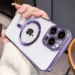 Capa de luxo magnético transparente para carregamento sem fio para iphone 14 13 11 12 pro max x xr xs capa transparente de silicone, roxo, para iphone xr