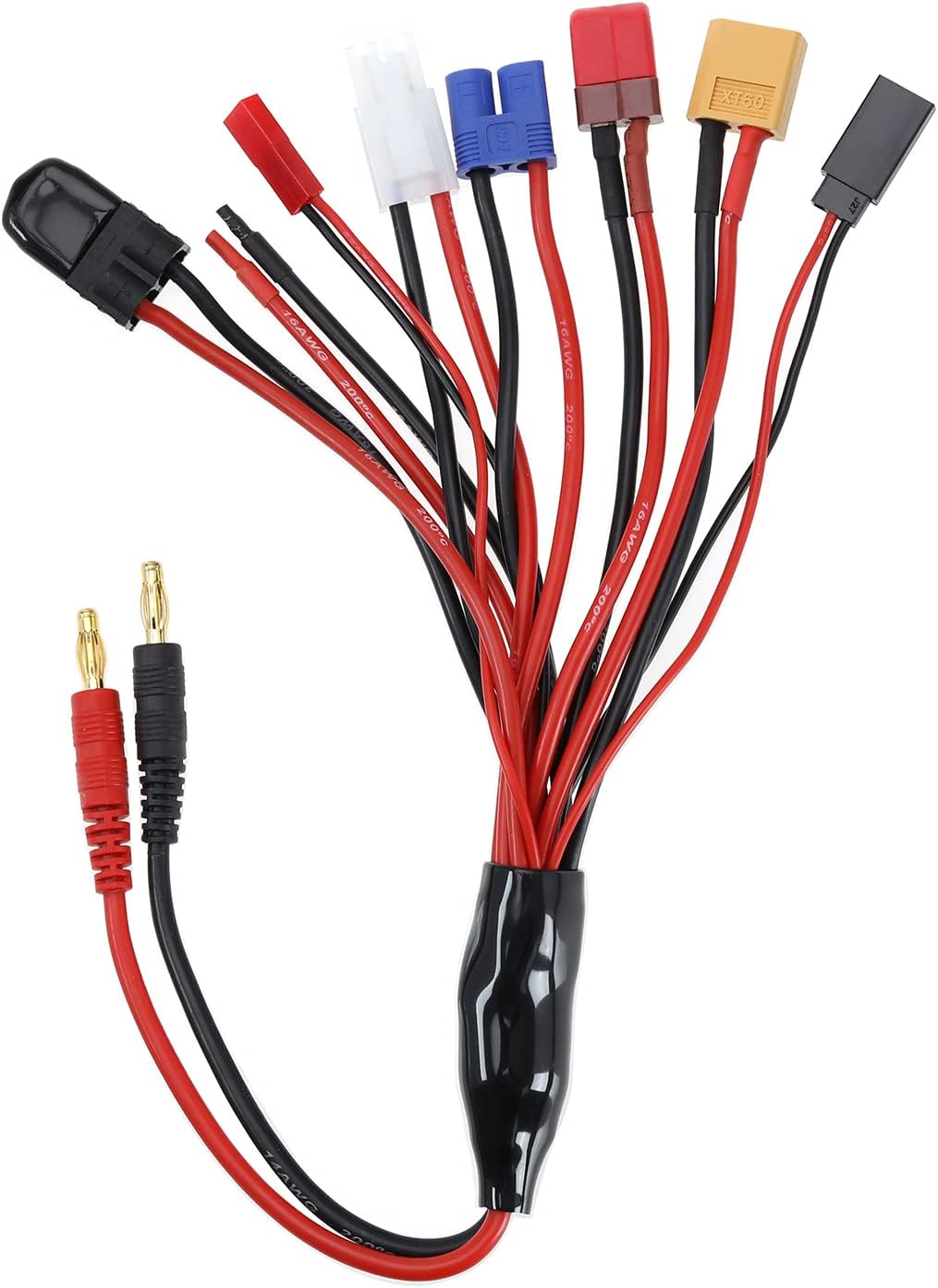 Micro Traders 8 in 1 Charger Adapter Connector Splitter Cable RC Battery Multi Charger to 4.0mm Banana Plug for TRX DIY Bare Wire JST T Plug XT60 EC3 FUTABA TA-Miya