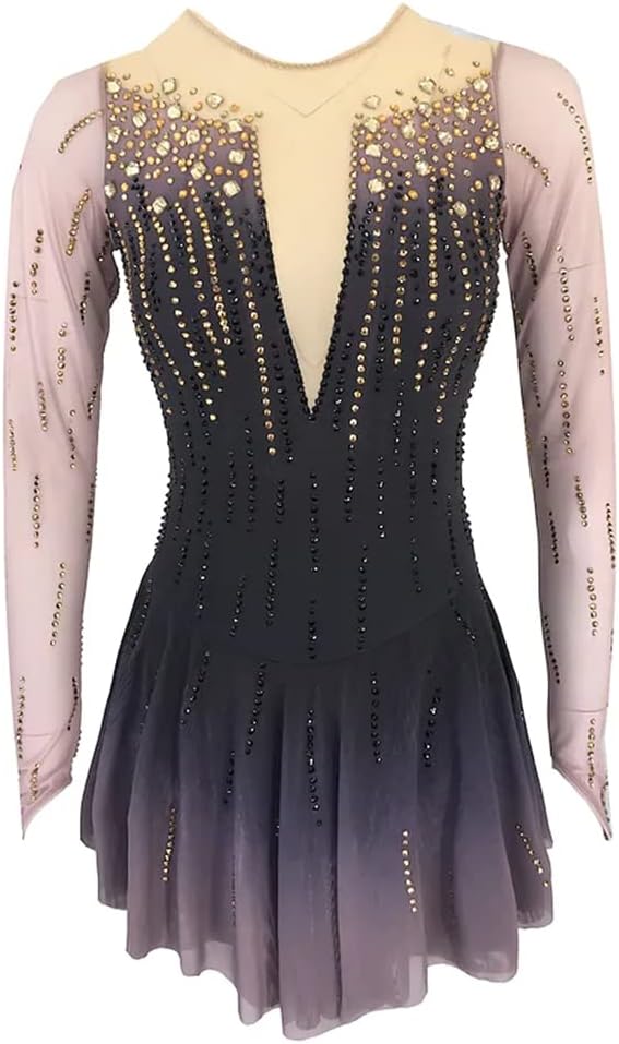 Ice Skating Competition Dance Wear with Crystal/Rhinestone Girls Skirts Figure Ice Skating Leotard Dress for Ladies