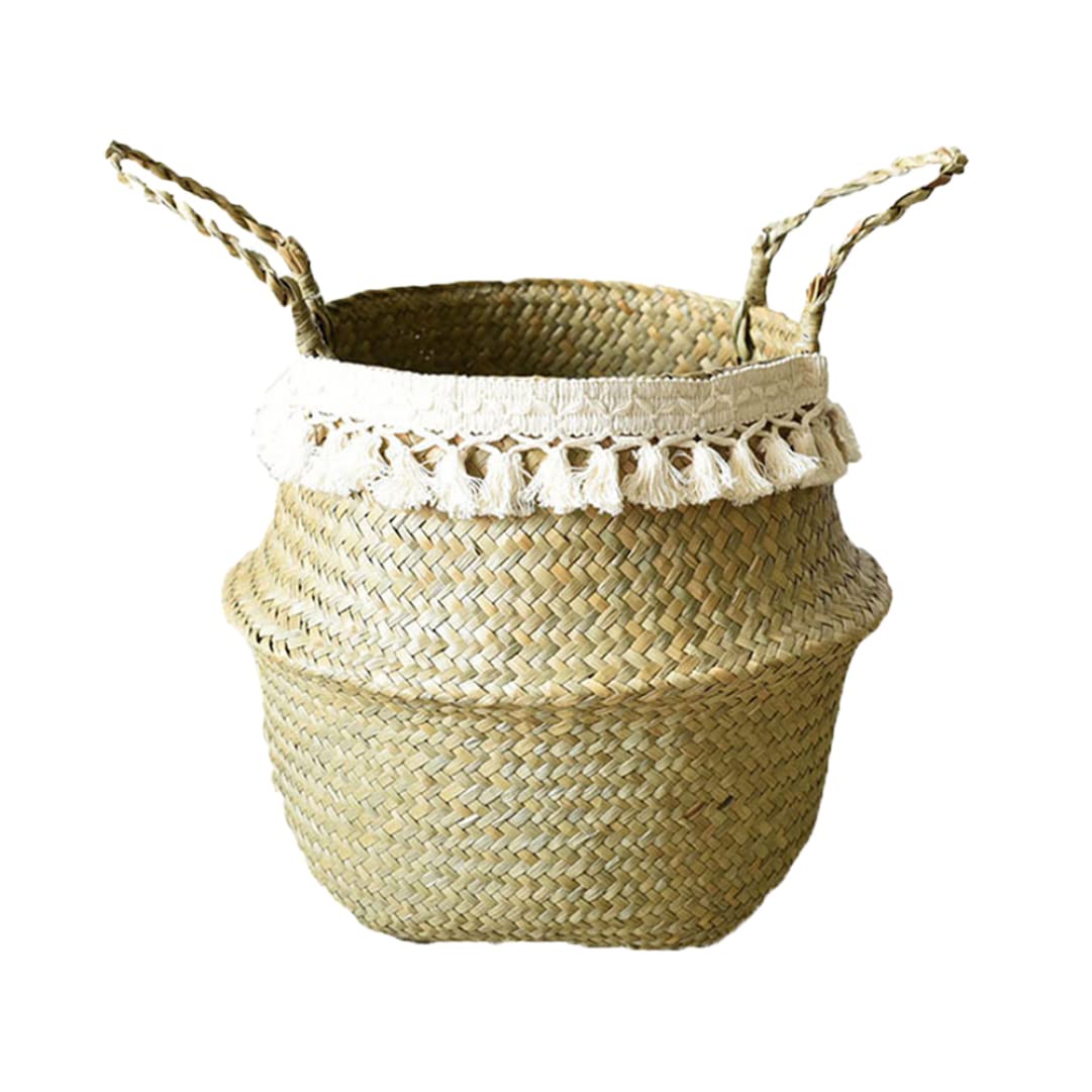 Panier de pot de fleur en jonc de mer blanc : le rangement boho chic idéal pour votre salon