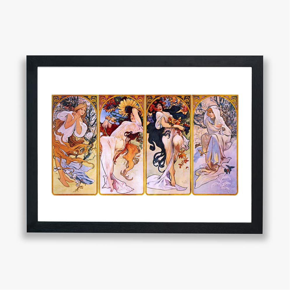 Arte de decoración del hogar con el póster Giclée grande de Cuatro Estaciones de Mucha