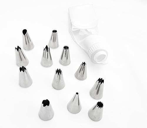 Cake Decorating Icing Bag Tip Nozzle Cupcake Nozzles Decoration Baking Icing Piping Bag with 12 Stainless Steel nozzles