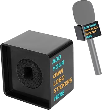 SUNMON 1 Pcs Microphone Flag Station Portable Square Cube ABS Interview Microphone Logo Flags for News Live Reporter and KTVBlack