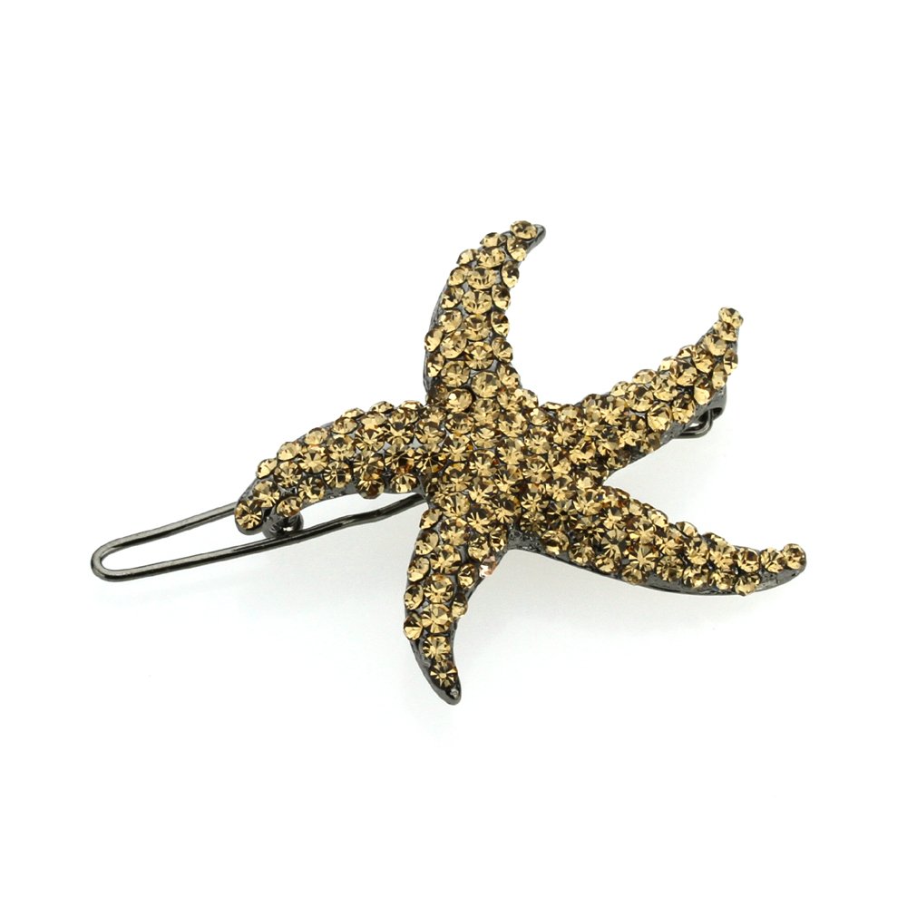 Hair Jewelry Rhinestone Starfish Barrette, Light Brown