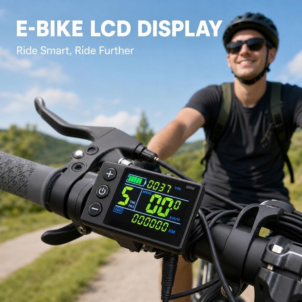 S866, contachilometri per bicicletta elettrica con display LCD, 24 V, 36 V, 48 V, pannello di controllo con display LCD, senza fili, con cavo di interfaccia a 5 pin, per modifica di bici elettriche e
