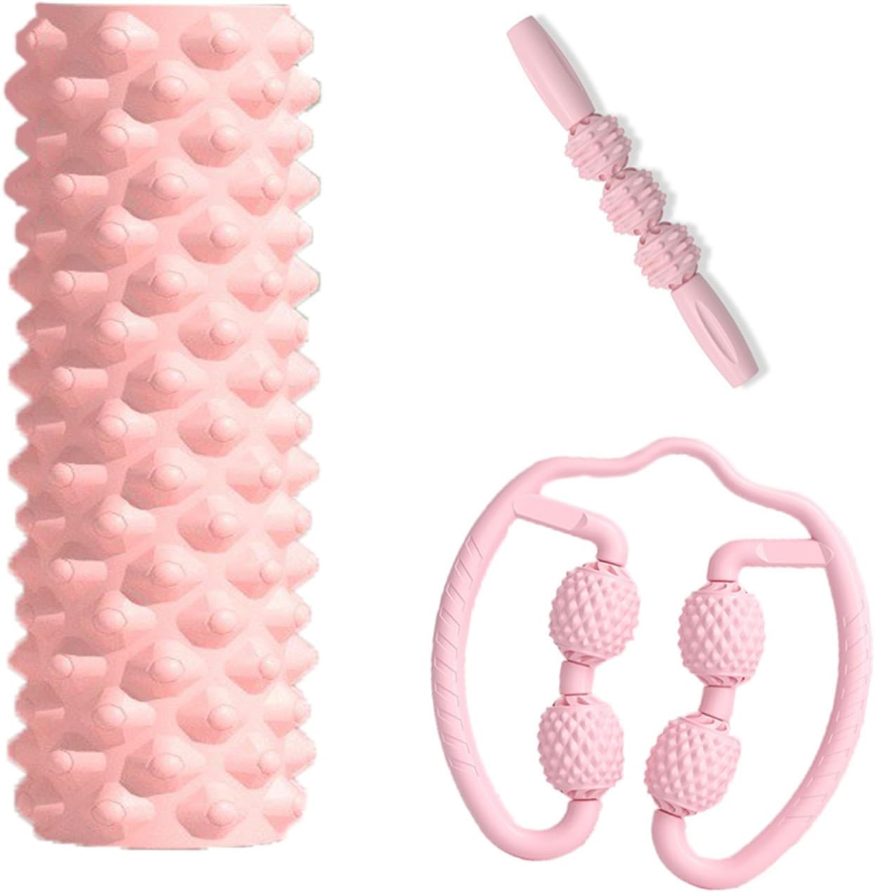 Foam Roller Set for Muscle Massage, Pink Foam Roller for Back & Legs, Muscle Roller Pink Massage Roller Stick Pink Circular massager for Deep Muscle Massage Pilates Yoga