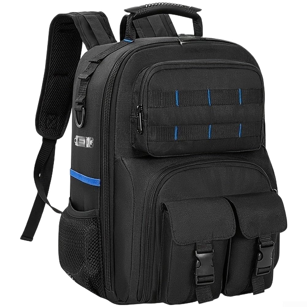 Mochila de herramientas con placa base móvil, bolsa de almacenamiento de herramientas de tela, organizador de herramientas de 11.8 x 6.3 x 15.7 pulgadas para herramientas manuales y equipos