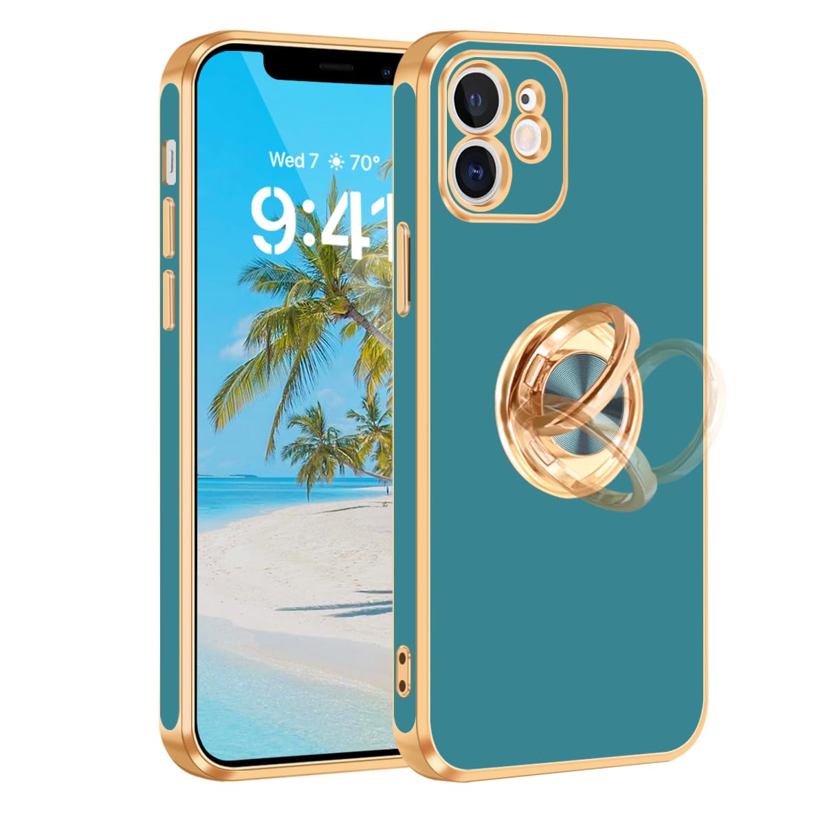 Fingic for iPhone 11 Case,Phone Cases for iPhone 11,[with 360° Rotatable Ring Holder] Magnetic Kickstand [Shiny Plating Gold Edge] Slim Soft TPU