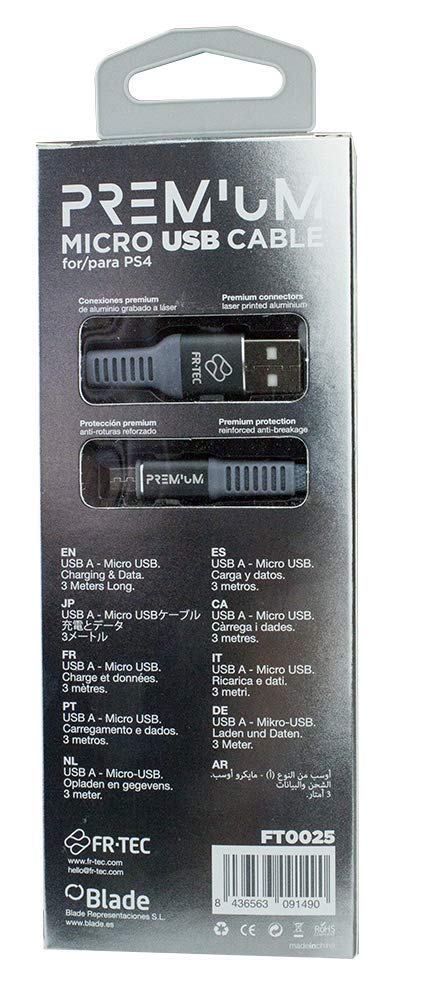 FRTEC - Cable de carga Premium para mando, micro USB a USB (Playstation 4)