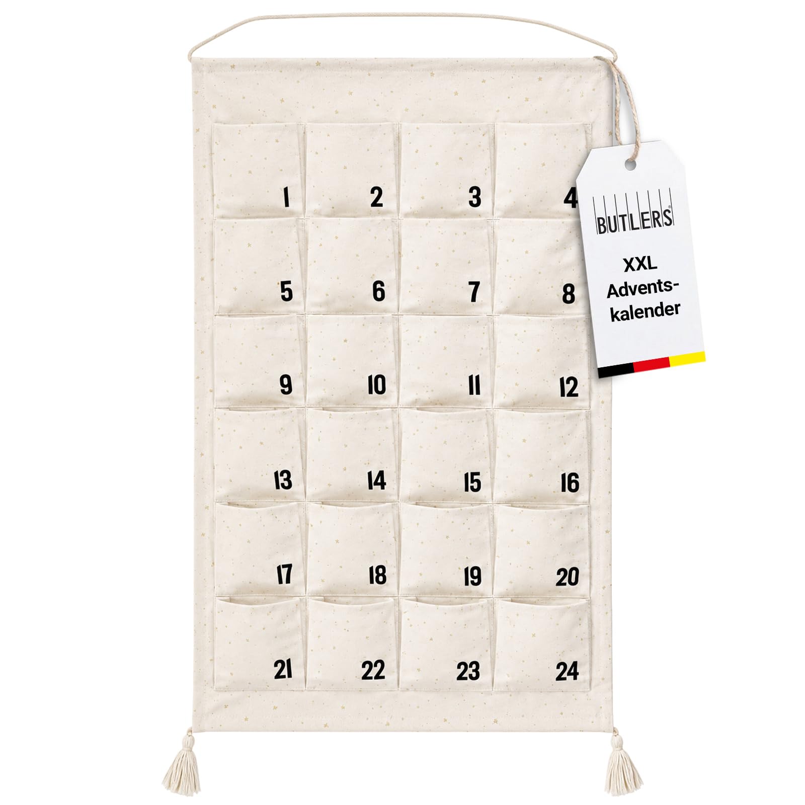 BUTLERS SANTA IS COMING Adventskalender zum Befüllen, Stoff Wandkalender