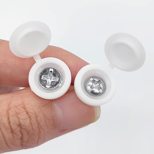 Miniatura 7 de BlingKingdom 100 tapas de rosca blancas con bisagras, tapas de tornillo de protección de tornillos, tapas de tornillo plegables, tapas abatibles