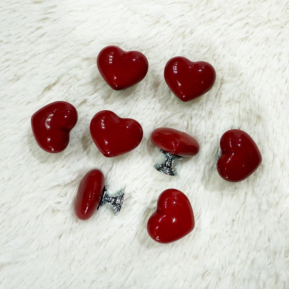 Ceramic Heart Dresser Knobs, [8 Pack] Lovely Mini Red Cabinet Knobs (Heart-Red)