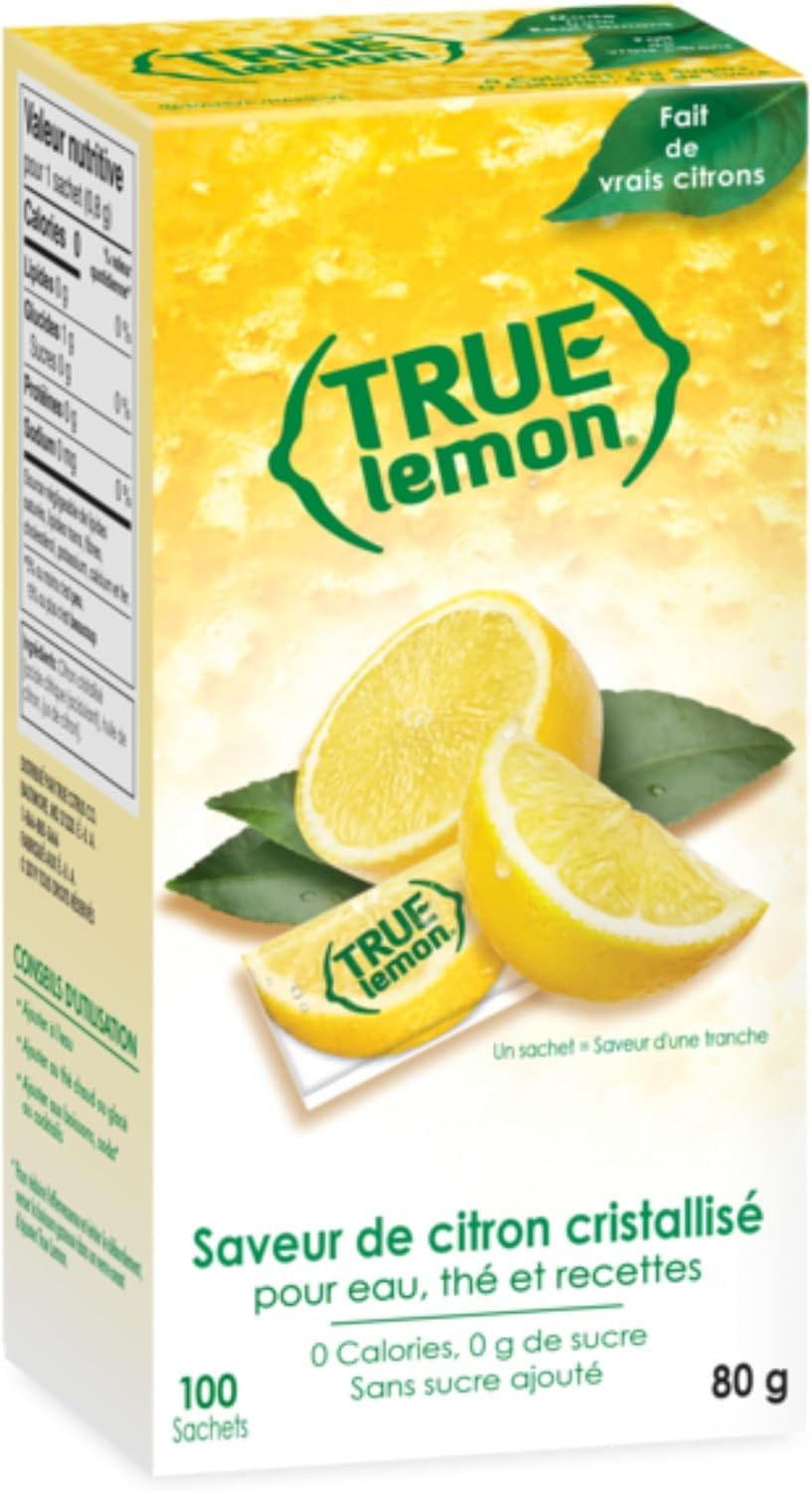 True Lemon 100ct (Pack of 1) - Water Enhancer - Bulk Dispenser - 0 Calorie Drink Mix Packets For Water - Sugar Free Lemon Flavoring Powder Packets