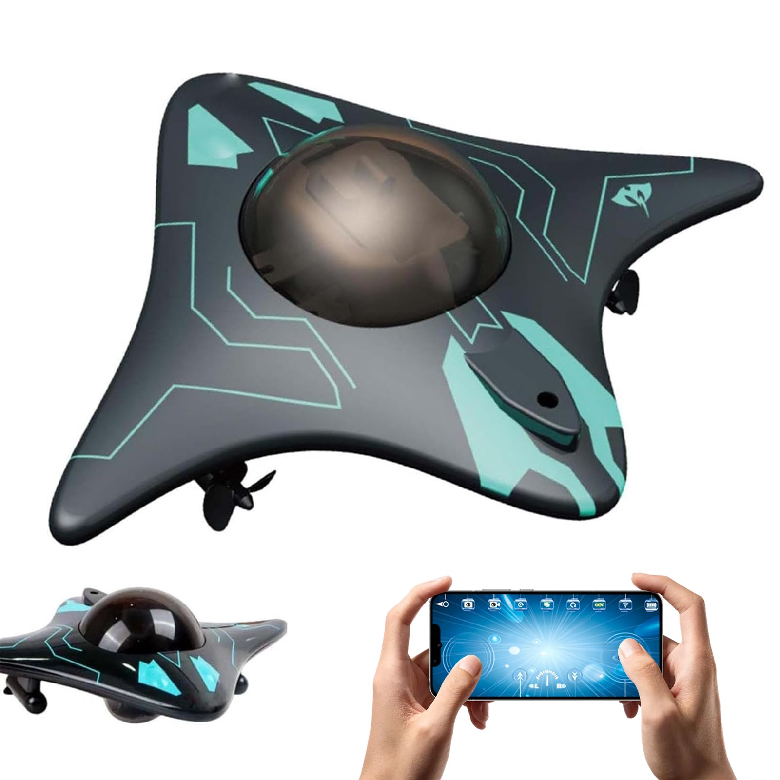 Zorkkra Underwater Drone with Camera, 300,000 Pixel Waterproof RC Submarine Boat, Real-Time Transmission LED Lighting Mini Underwater Exploration Drone for Fishing Pool Lake