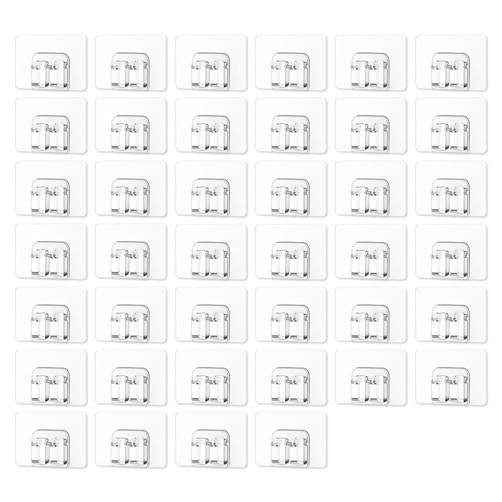Dallys 40 Pack Clear Outdoor Light Hooks, Self Adhesive String Light Clips for Outside,Weatherproof Cable Management Organiser for Fairy Lights, Christmas, Patio, Party, Wedding Home Decor (40)
