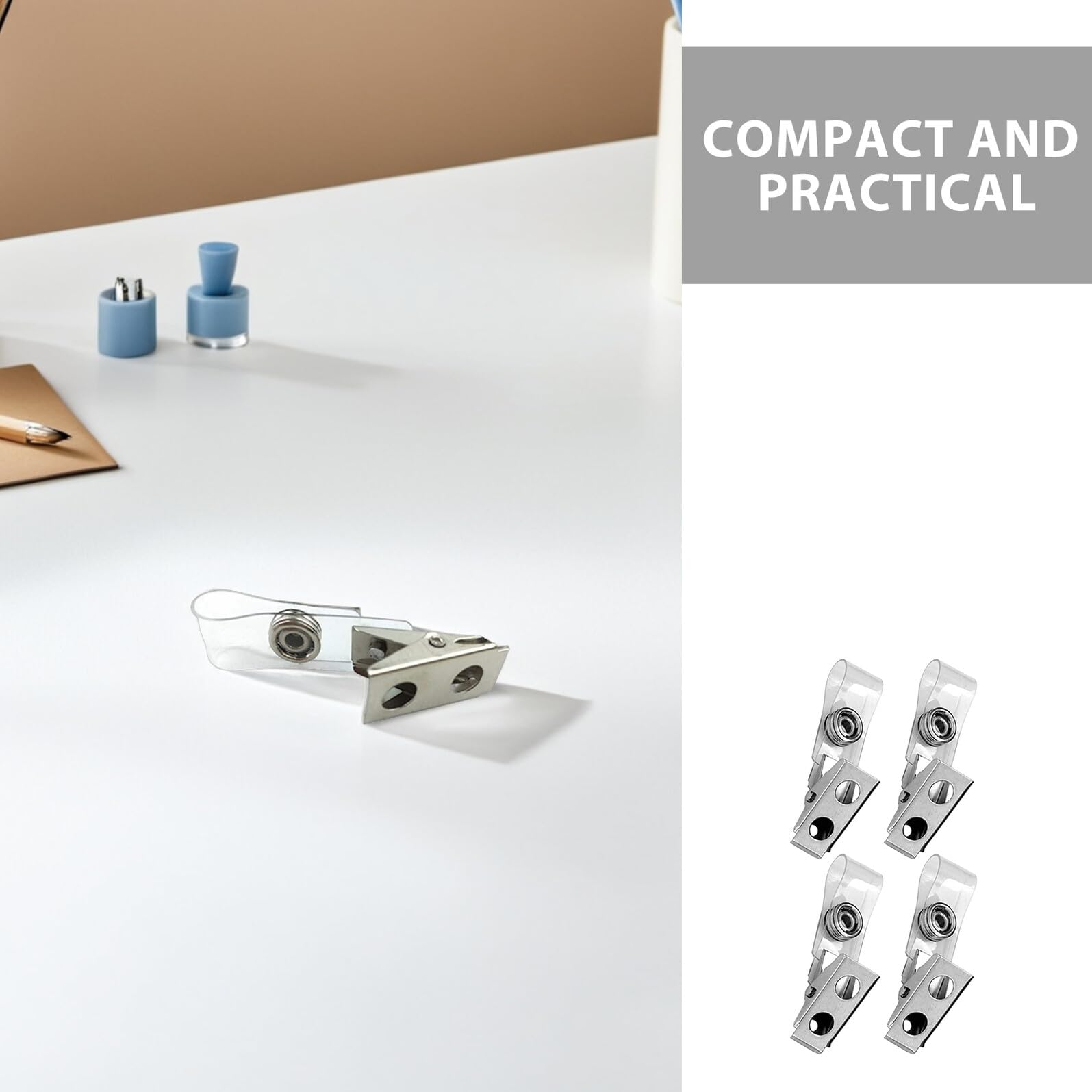 WOONEKY 250 pezzi Clip Portabadge Doppio Foro in Metallo con Cinturino Trasparente in PVC Resistente per Supporto Tessere Identificative Compatibili con Vari Porta Badge e Lanyard per