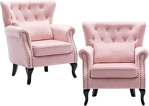 Miniatura 27 de chairus Silla de Acento Moderna de Mediados de Siglo Cómoda Silla Individual de Sofá Capitoneada Sillón con Respaldo Alado con Almohada para Club,