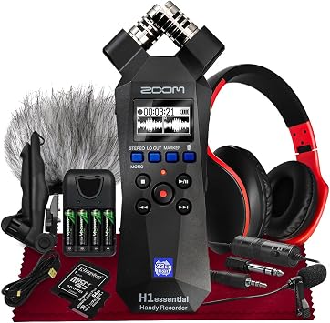 Zoom H1essential Stereo Handy Recorder, H1 Essential H1E Portable Audio Recorder 32 Bit Float,USB & X/Y Microphone-64GB SD, Tripod, Mic Muff, Condenser Mic & More for Musician Vlogger Filmmaker