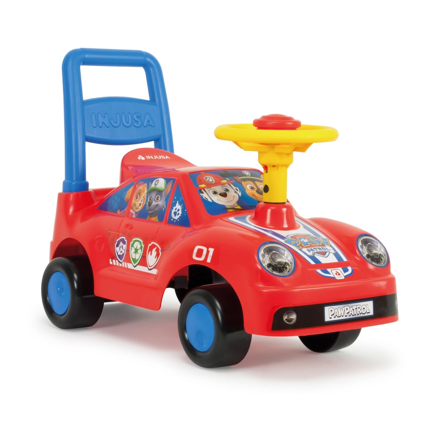 Correpasillos Bebé Patrulla Canina Chase y Marshall +12 Meses con Volante y Claxon – Andador Infantil para Empujar y Montar – Juguete Motricidad Estable, Ergonómico y Ligero – Rojo | INJUSA