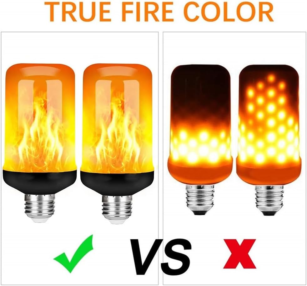 LED Fire Flame Light Bulbs 4 Modes Flickering Light Bulbs with Gravity Sensor E26 Base for Halloween Christmas Party Porch Outdoor and Indoor Home Decorations (2Pack Yellow)