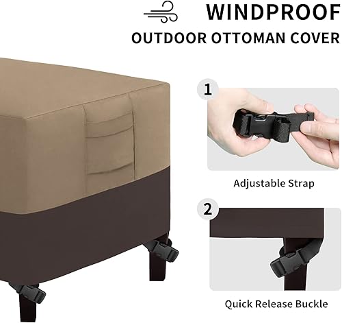 Miniatura 5 de Easy-Going Funda otomana para exteriores, impermeable, para patio, rectangular, resistente, con asas acolchadas (48 x 25 x 18 pulgadas, grisgris