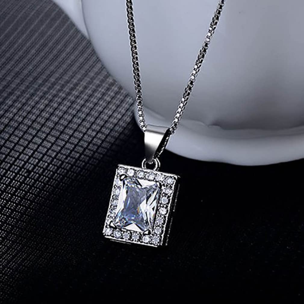 Collana a Sospensione Rettangolare per Donne Argento 925 Gioielli Geometria Gemme Femminile