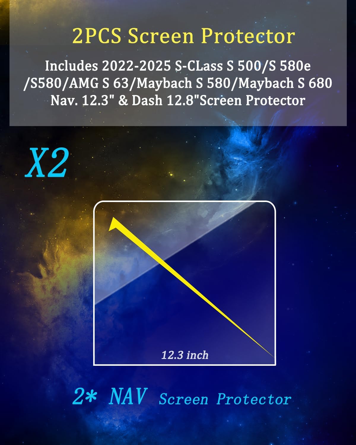 Screen Protector【2PCS】For Mercedes S Class Screen Protector 2022-2025 2026 S 580/S 580e/S500/AMG S 63/Maybach S 580/Maybach S 680 Nav.12.3 Inch Tempered Glass Film for 2025 2026 Mercedes S-Class