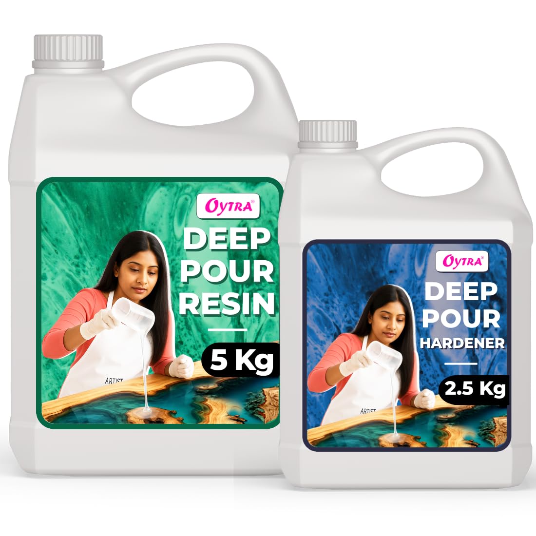 Oytra Deep Pour Casting Liquid Hardener 2 1 Ratio Art Materials Crystal Clear Craft Epoxy Resin for Wood Perfect for Professional Tabletop Preservation and Large DIY Cast Art Projects (7.5 Kg)