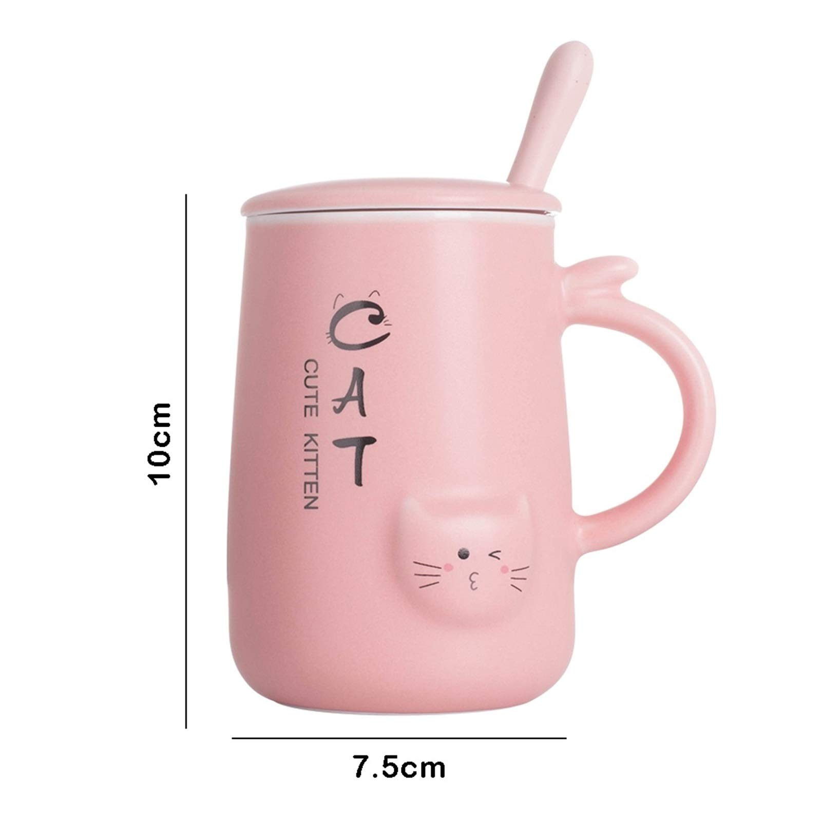 Taza de café, Taza de té, Taza de café de cerámica con Tapa y Cuchara, Hermosa Taza en Forma de Gato 3D, Tazas de Agua/té/Leche, Oficina en casa (Azul)