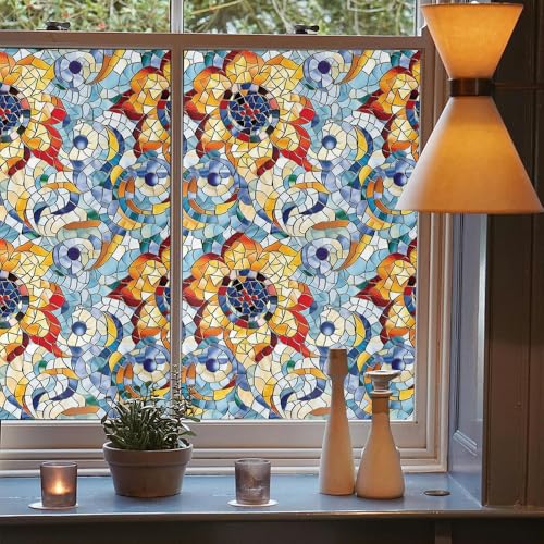 Vinilo decorativo para ventana efecto vitral azul y naranja 40x300cm miniatura 3