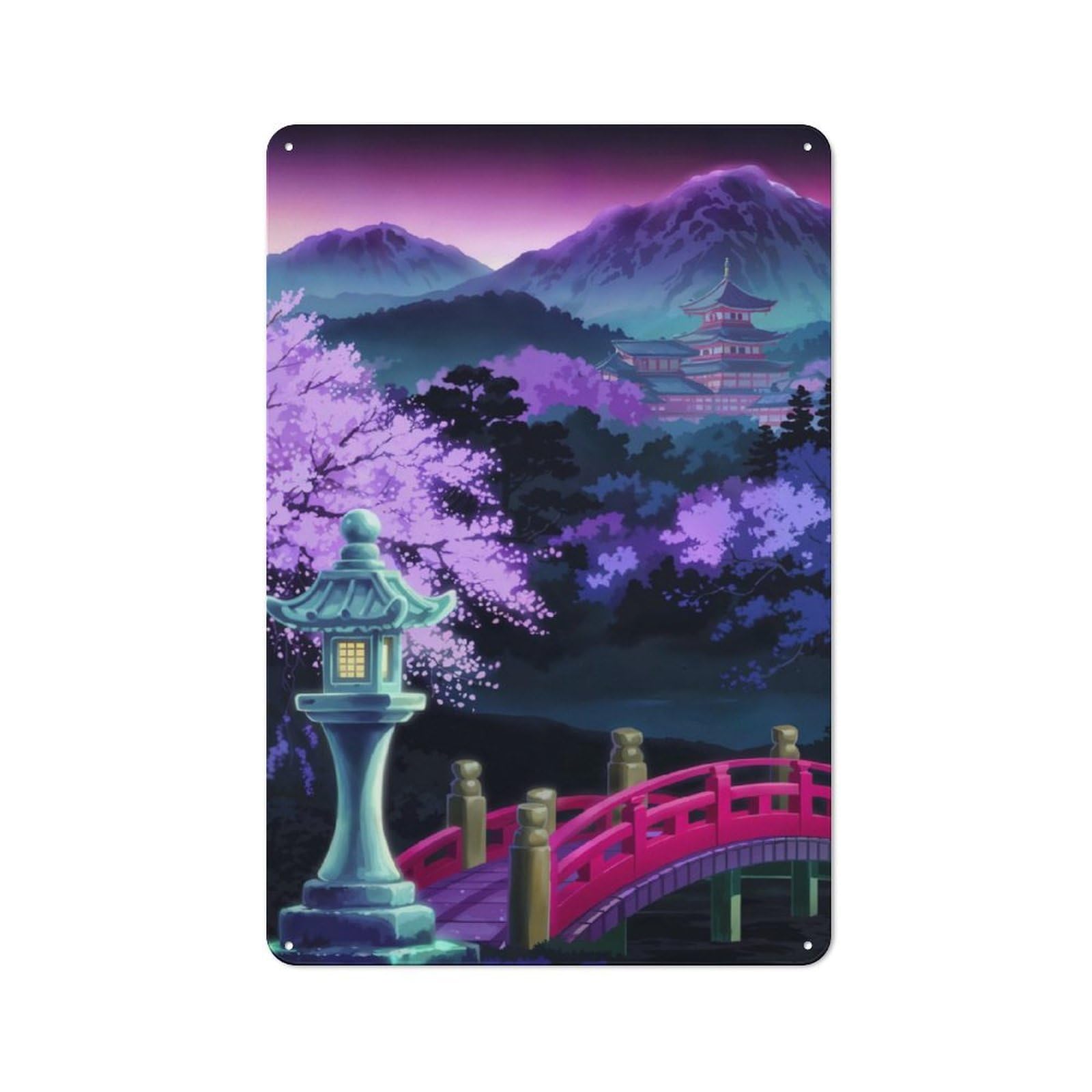 Junmoney Japanese Garden Night Scene For Café Or Restaurant, Vintage Metal Sign 30X20cm, For Vintage Wall Decor Fans, For Cafés, Pubs And Restaurants