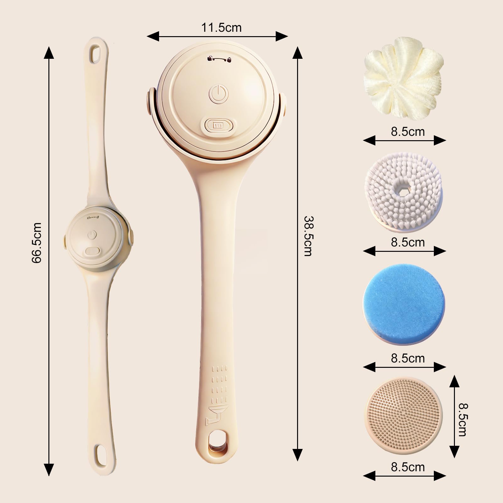 Cepillo Ducha Espalda EléCtrico Cepillo Exfoliante Para El Cuerpo Con 4 Cabezales, IPX7 Resistente Al Agua, Para Limpieza De Piel, ExfoliacióN, Masaje