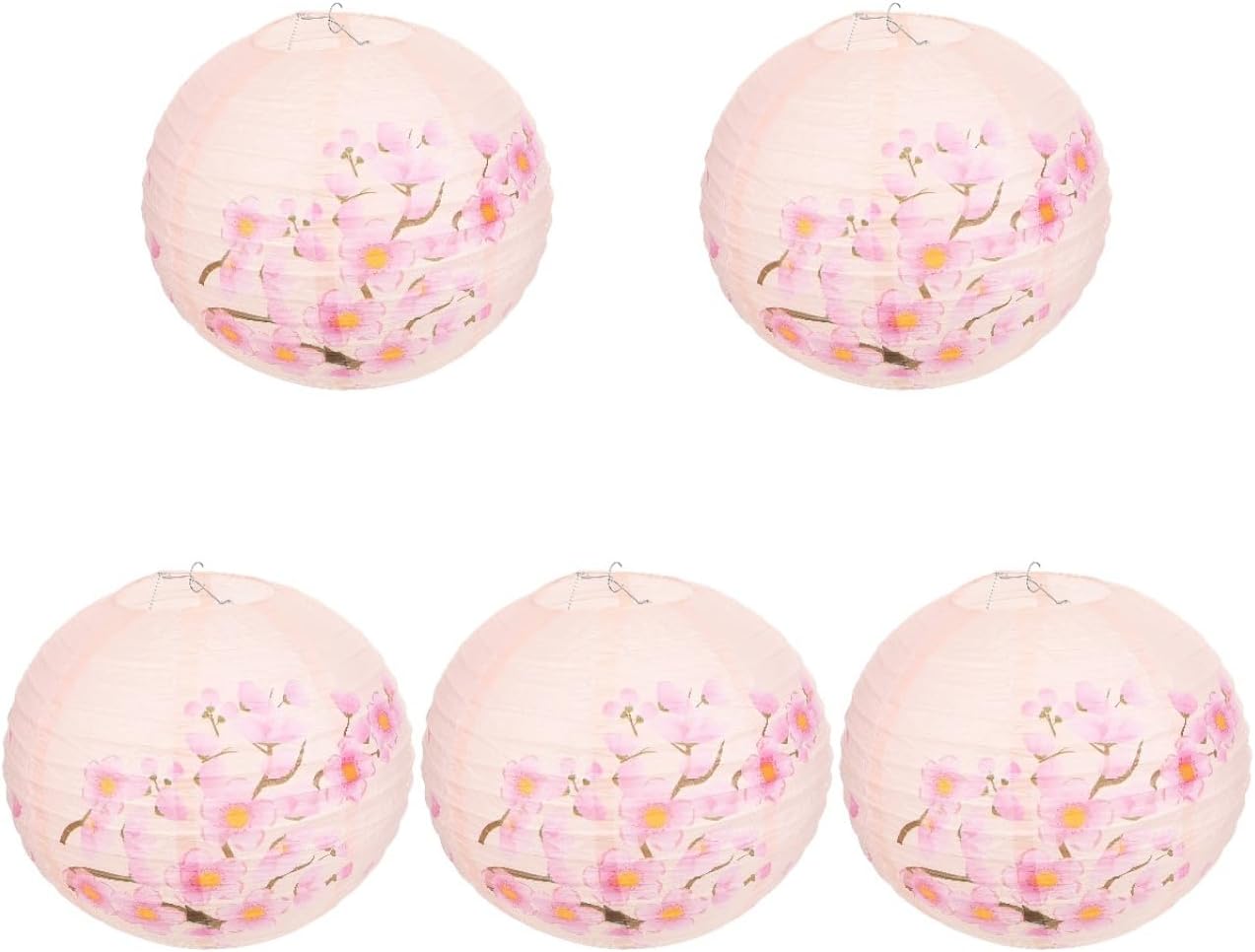 MERRYHAPY Japanese Folding Paper Lantern 13.8 Inch Round Hanging Cherry Blossom Lanterns for Wedding Party Decoration Oriental Style