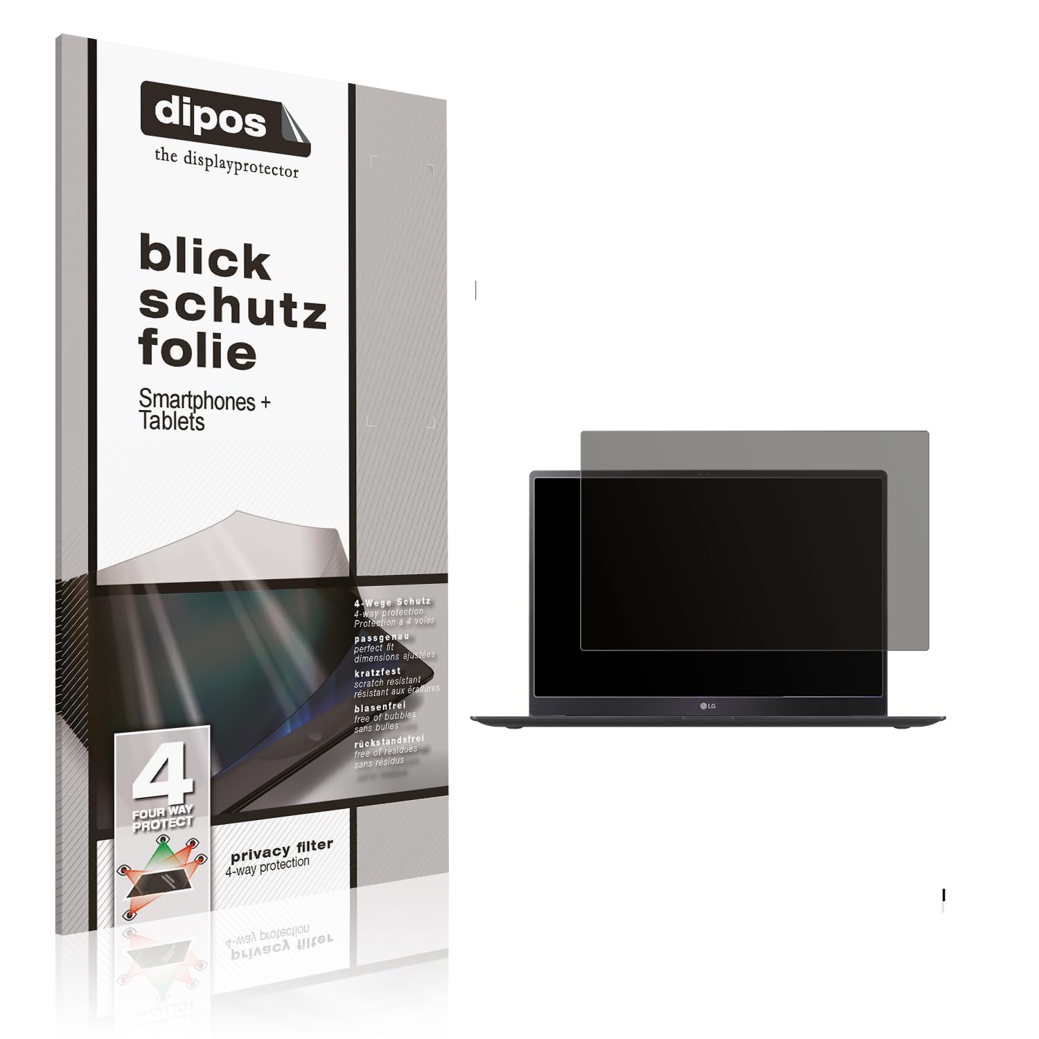 dipos Blickschutzfolie für LG Gram Pro 17 2025 | Displayschutz matt mit 4-Wege Sichtschutz-Effekt, Privacy Filter, passt perfekt, kratzfest, blasenfrei, selbstklebend