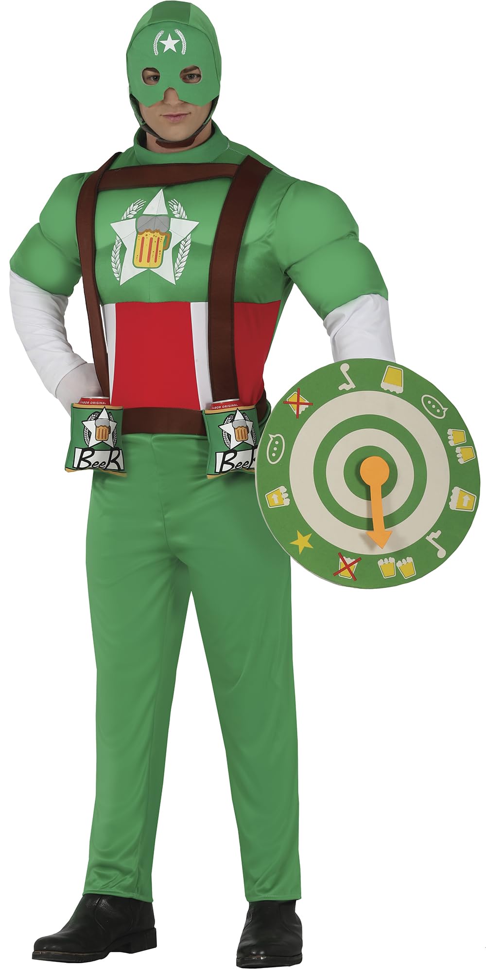 FIESTAS GUIRCA Captain Beer Mens Fancy Dress Costume - Funny Superhero Mens Outfit with Shield - Bachelor Party Stag Do Fancy Dress Men Size S 36-38