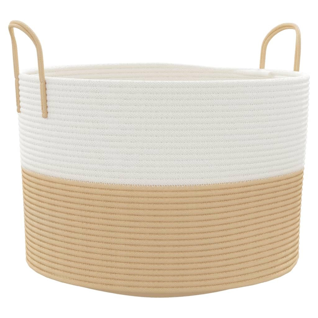 Aufbewahrungskorb Beige Weiss 51x33 cm Baumwolle | Faltbar, mit Griffen, fuer Handtuecher, Kleidung, Spielzeug, Dekorativ