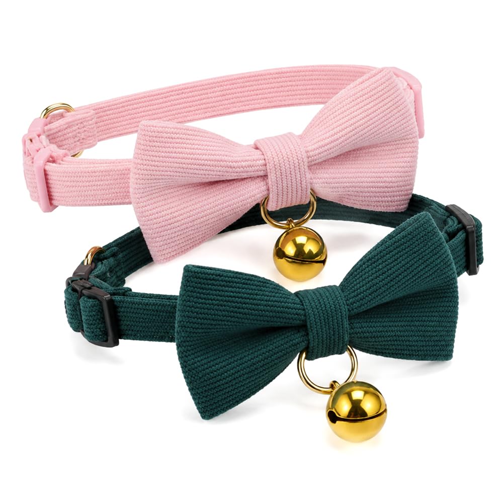 Thalyenne 2-Pack Quick Release Cat Collar with Bow Tie and Bell for Kittens