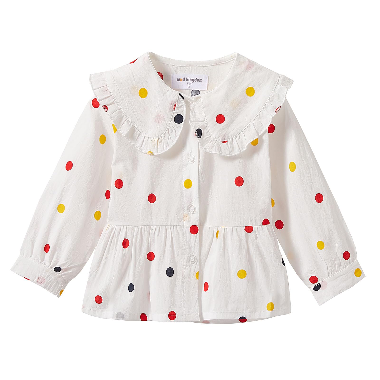 Mud Kingdom Girls Blouse Shirts Spring Fall Long Sleeve Button-Down Top Ruffle Collar