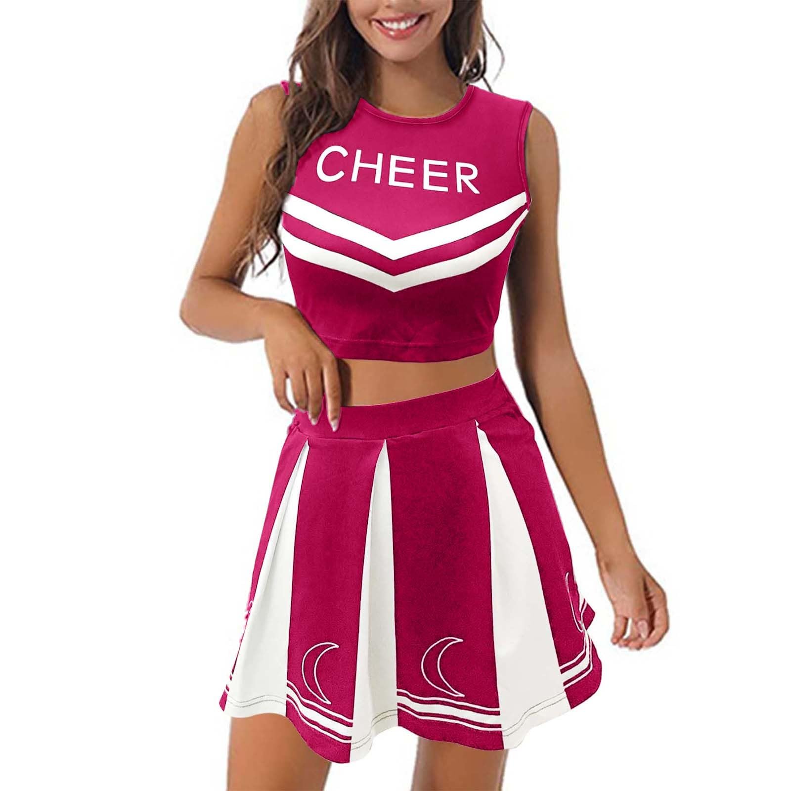 Generisch Cheerleader Kostüm Damen Cheerleaderkostüm Sport Mit Pompoms Cheer Outfit Karneval,Mottoparty Party Kostüme Disco Outfits 01