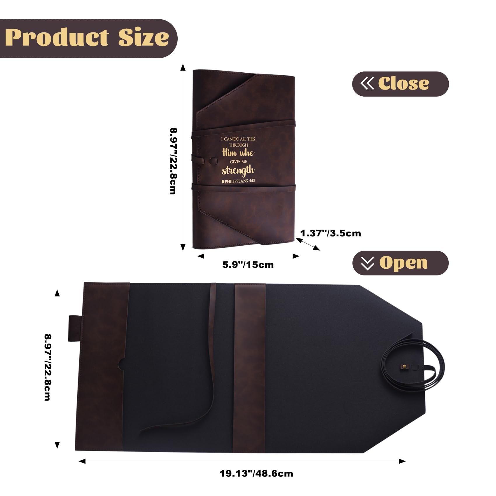 LParkin Skórzana okładka biblijna dla mężczyzn i kobiet I CAN DO ALL This THROUGH Him Who GIVES ME Strength Biblia Wrap Around Strap Bible Cover Gifts