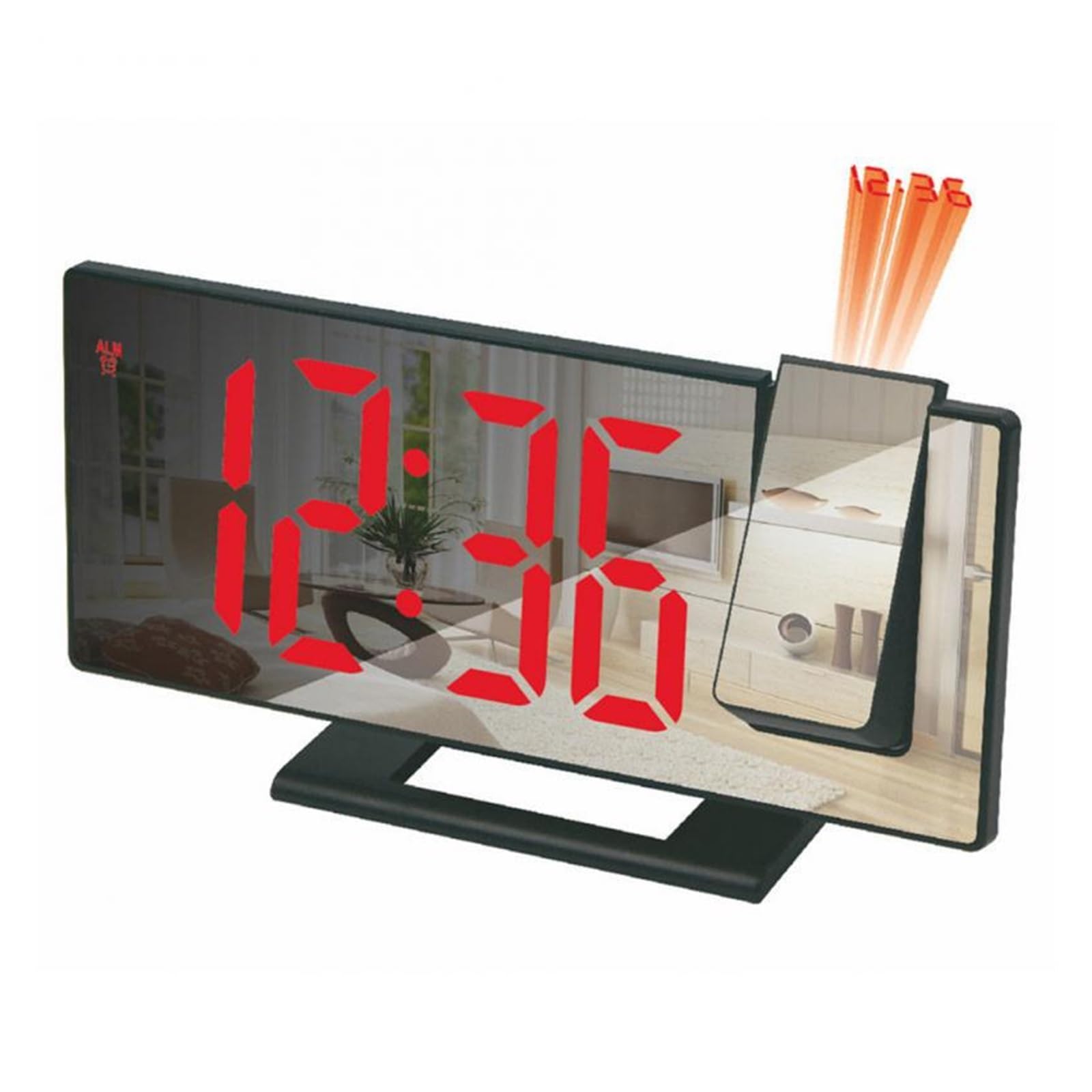 KOESRXNQW 1/2PCS LED Digital Projection Alarm Clock Electric With FM Radio Time Projector Bedside Mute Clear Projection(Scarlet Black 1pc)