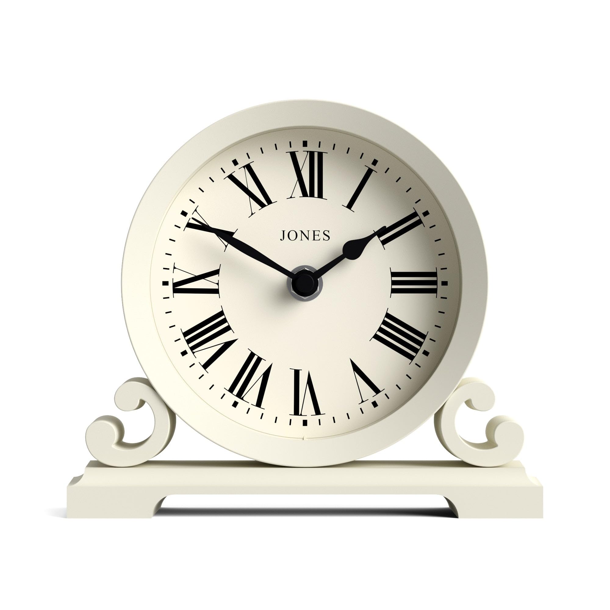 JONES CLOCKS® Saloon Reloj de Mesa | Diseño Tradicional de Doble Scroll | Crema Claro | Números Romanos | Estilo clásico para Escritorio, Mesa, Estante o mesita de Noche